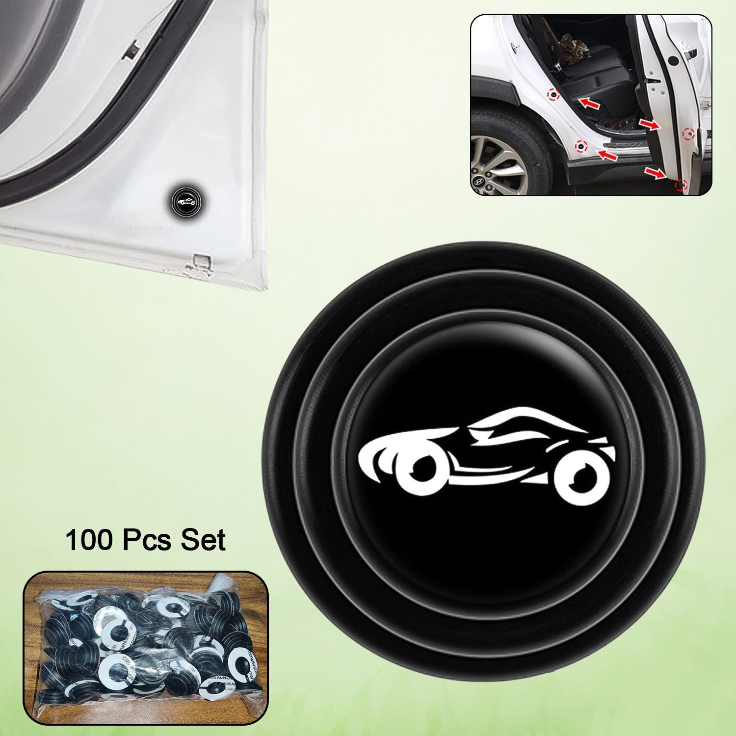 Set of 100 Wukusy car door shock absorber protection stickers, adhesive bumper guards for car doors and panels.
