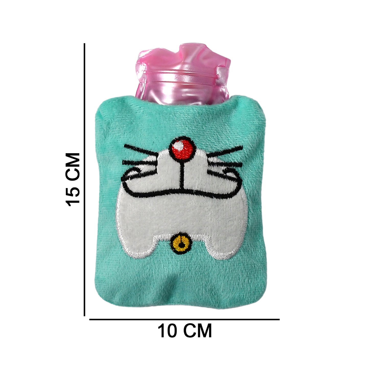 Wukusy Doremon cartoon hot water bag with cover, used for pain relief, neck, shoulder, hand, feet warmer, and menstrual cramps.