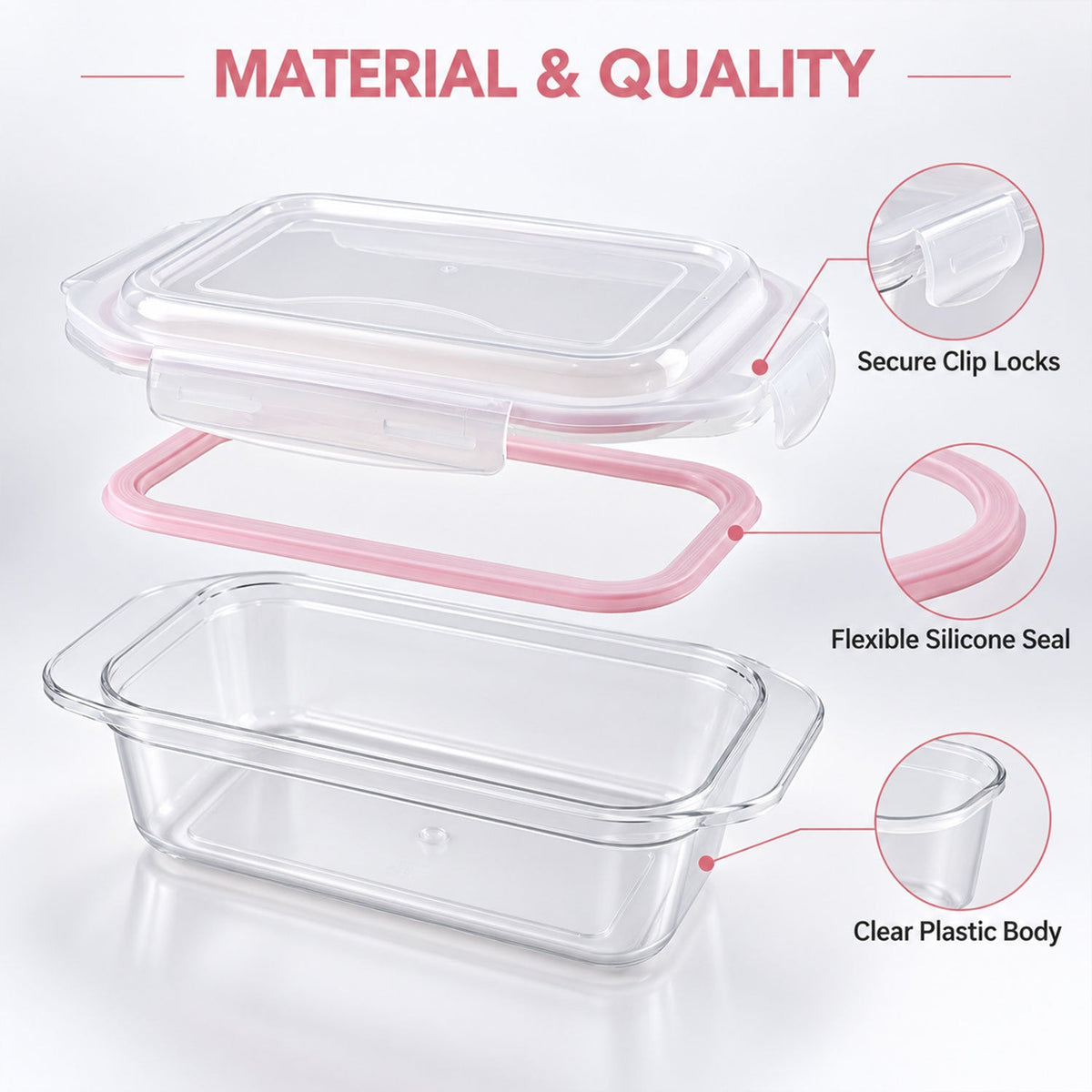 Wukusy plastic airtight food storage container with clip lock lid, 1200 ml for kitchen organization and freshness.