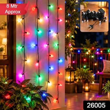 Wukusy decorative LED string lights, 8 meters long, ideal for festive home and window decor, featuring warm glowing bulbs.