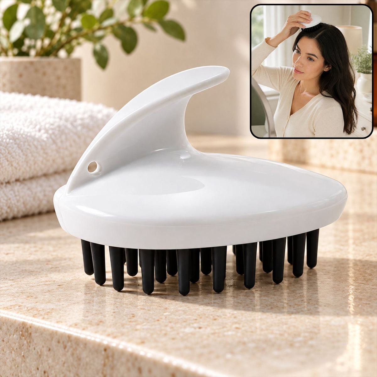 Hair Scalp Massager Brush With Soft Silicone Bristles For Shampoo Wash (1 Pc)
