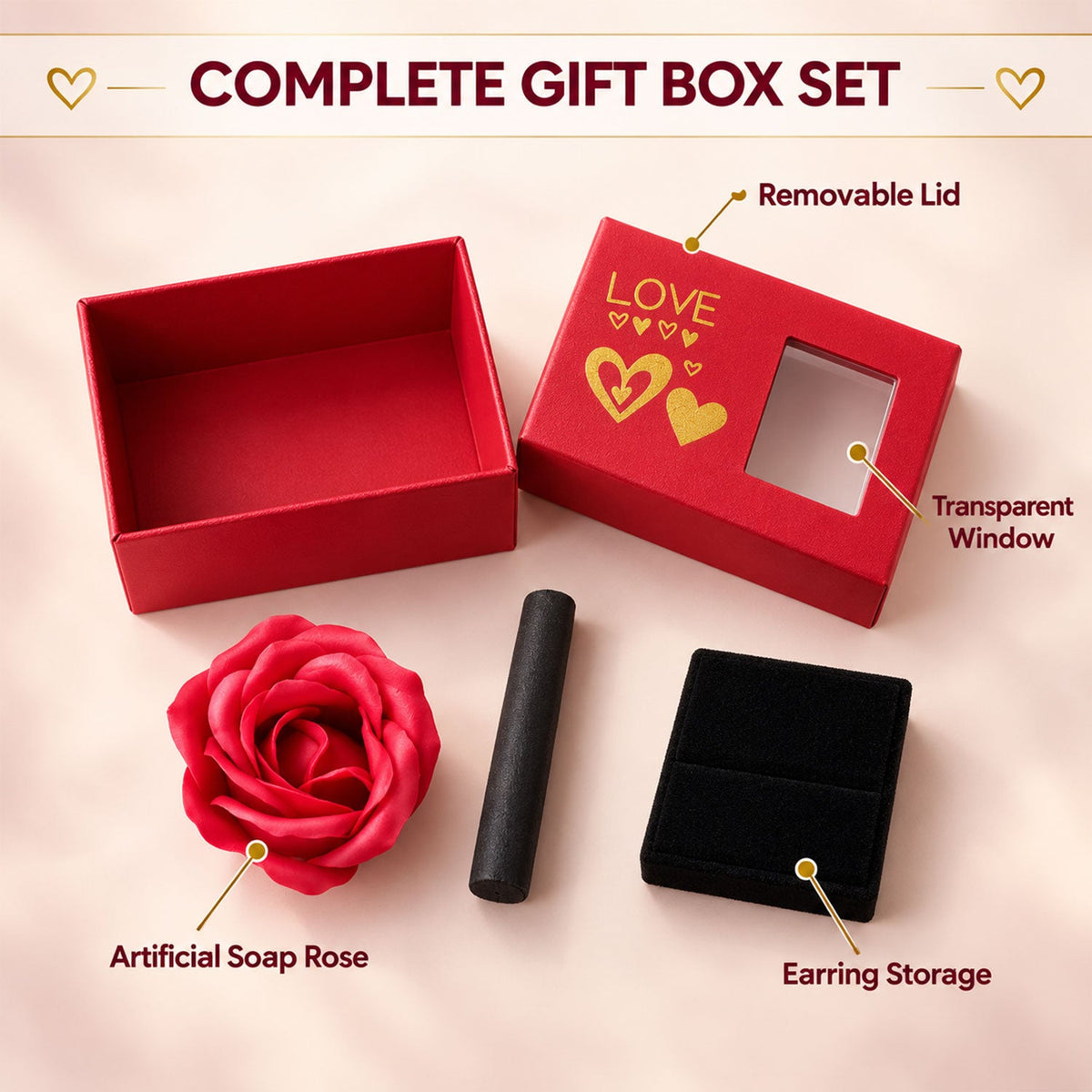 Wukusy rose flower ring in a jewelry gift box with display window, showcasing an elegant floral design and presentation.