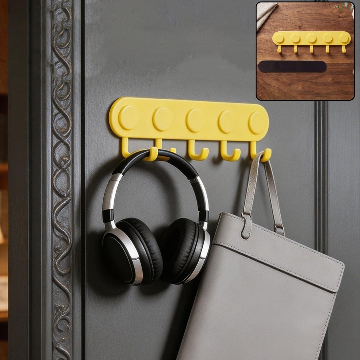 Self-adhesive Plastic 5-hook Wall Hanger For Home Storage And Organisation (1 Pc)