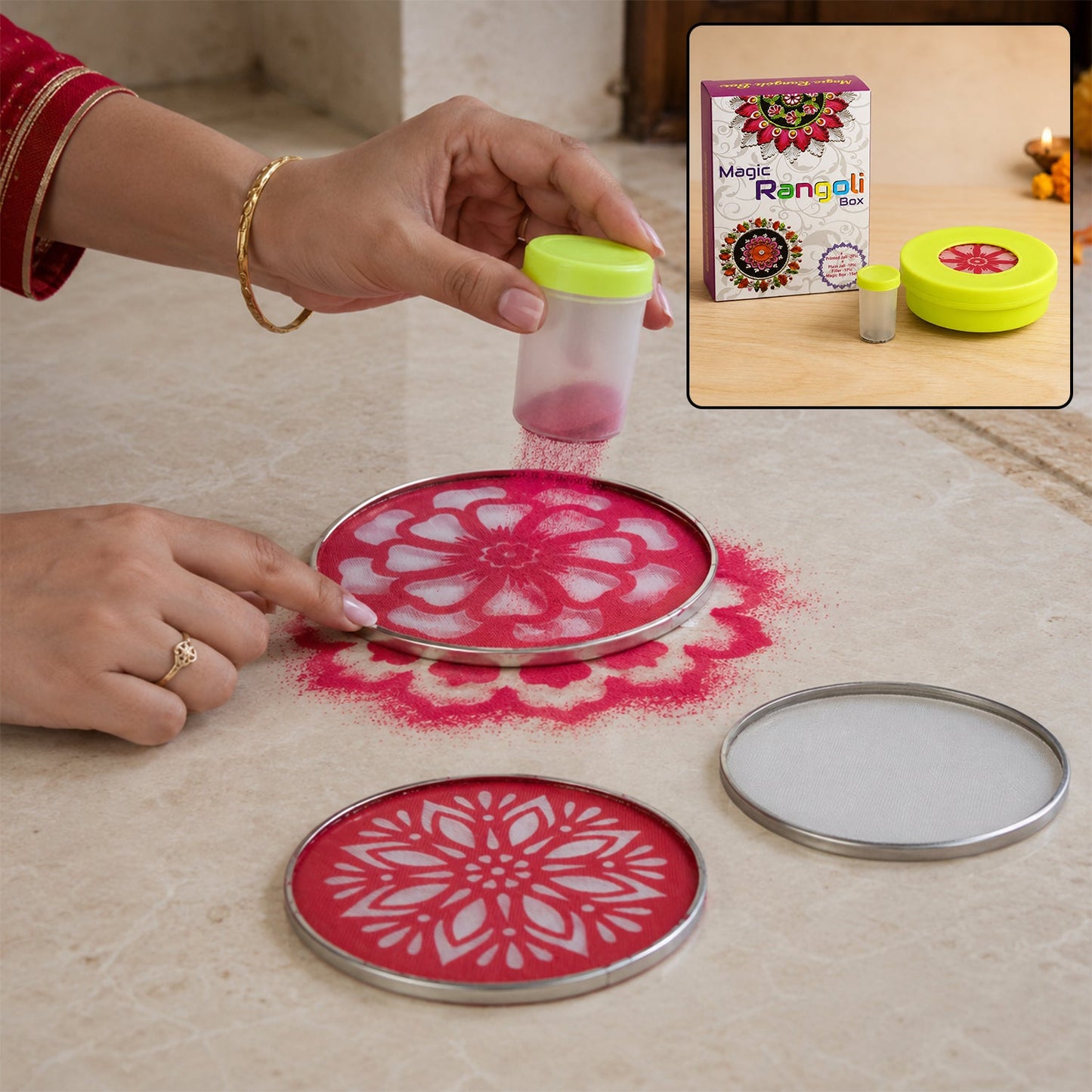 Magic Rangoli Maker Set With Stencils For Festival And Home Decoration (1 Set)