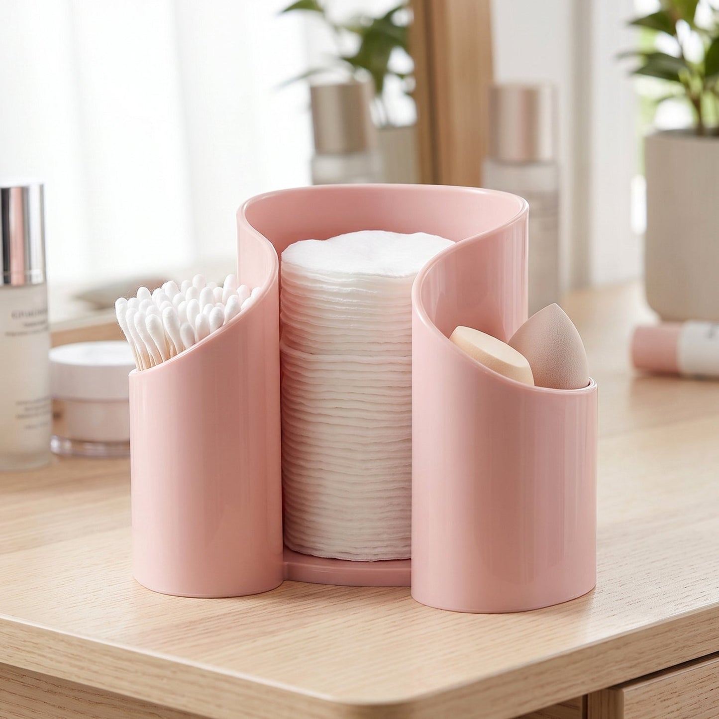 Plastic Cosmetic Desktop Organizer Caddy For Cotton Pads And Makeup (1 Pc)