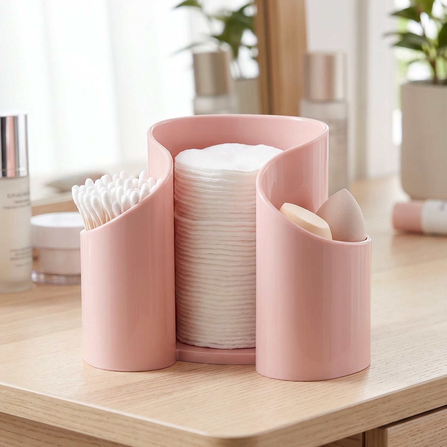 Plastic Cosmetic Desktop Organizer Caddy For Cotton Pads And Makeup (1 Pc)