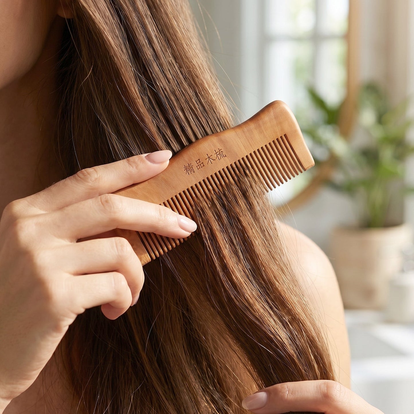 Natural Wooden Hair Comb With Fine Teeth Anti Static For Men And Women (1 Pc)