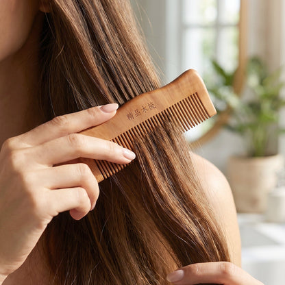 Natural Wooden Hair Comb With Fine Teeth Anti Static For Men And Women (1 Pc)