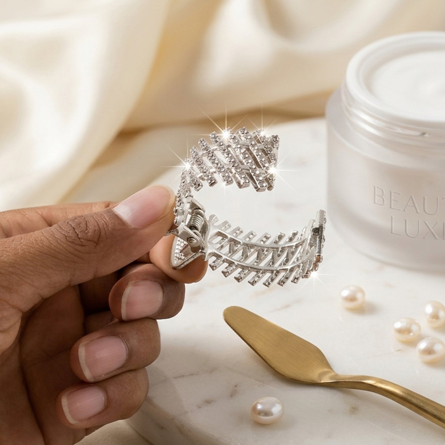 Elegant Crystal Studded Metal Hair Claw Clip (1 Pc)