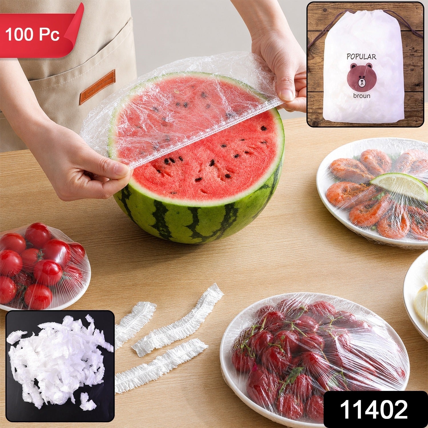 Plastic Elastic Food Wrap Bag Covers For Bowls Plates And Fresh Storage (100 Pc)