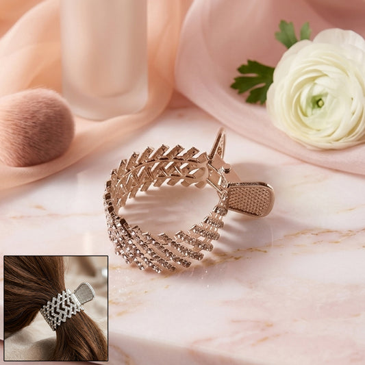 Wukusy elegant crystal studded metal hair claw clip, showcasing a sleek design with sparkling crystals and sturdy metal construction.