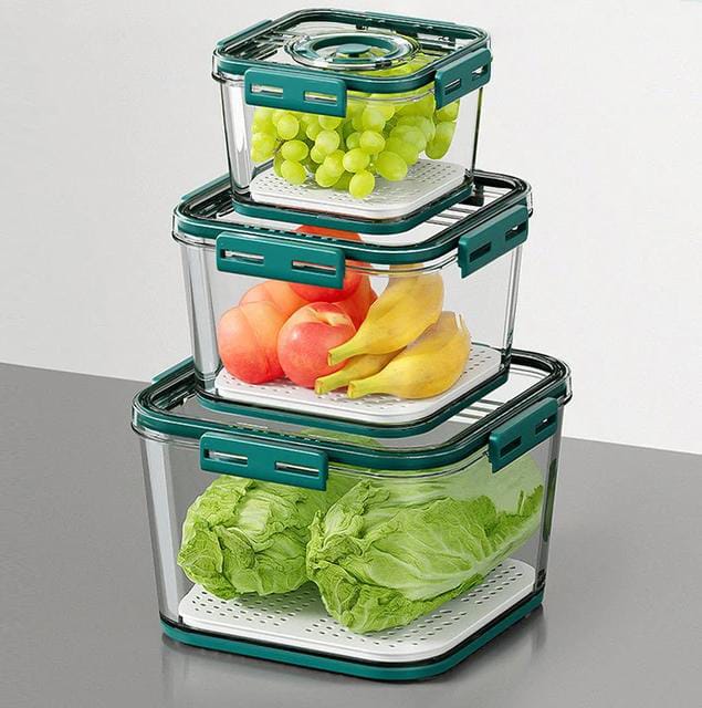 Drpshippr ABS plastic airtight container set with time-keeping, includes 3 sizes: 2100ml, 1400ml, and 700ml for kitchen storage.