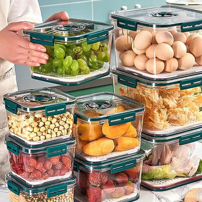 Drpshippr ABS plastic air-tight container set with time-keeping feature, includes 3 sizes: 2100ml, 1400ml, and 700ml for kitchen storage.