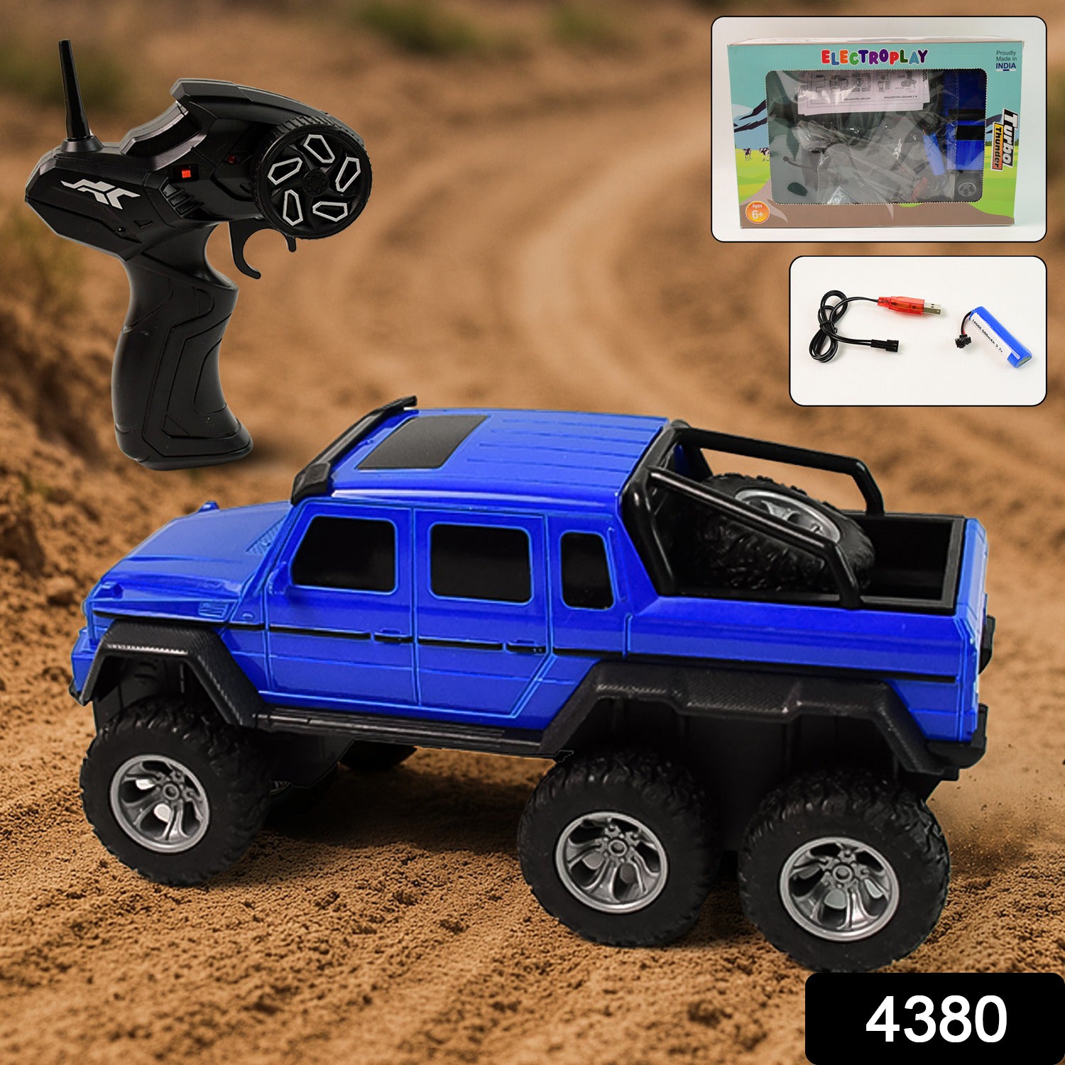 Wukusy 6-wheel drive remote control off-road toy car for kids, featuring rugged design and large tires for outdoor play