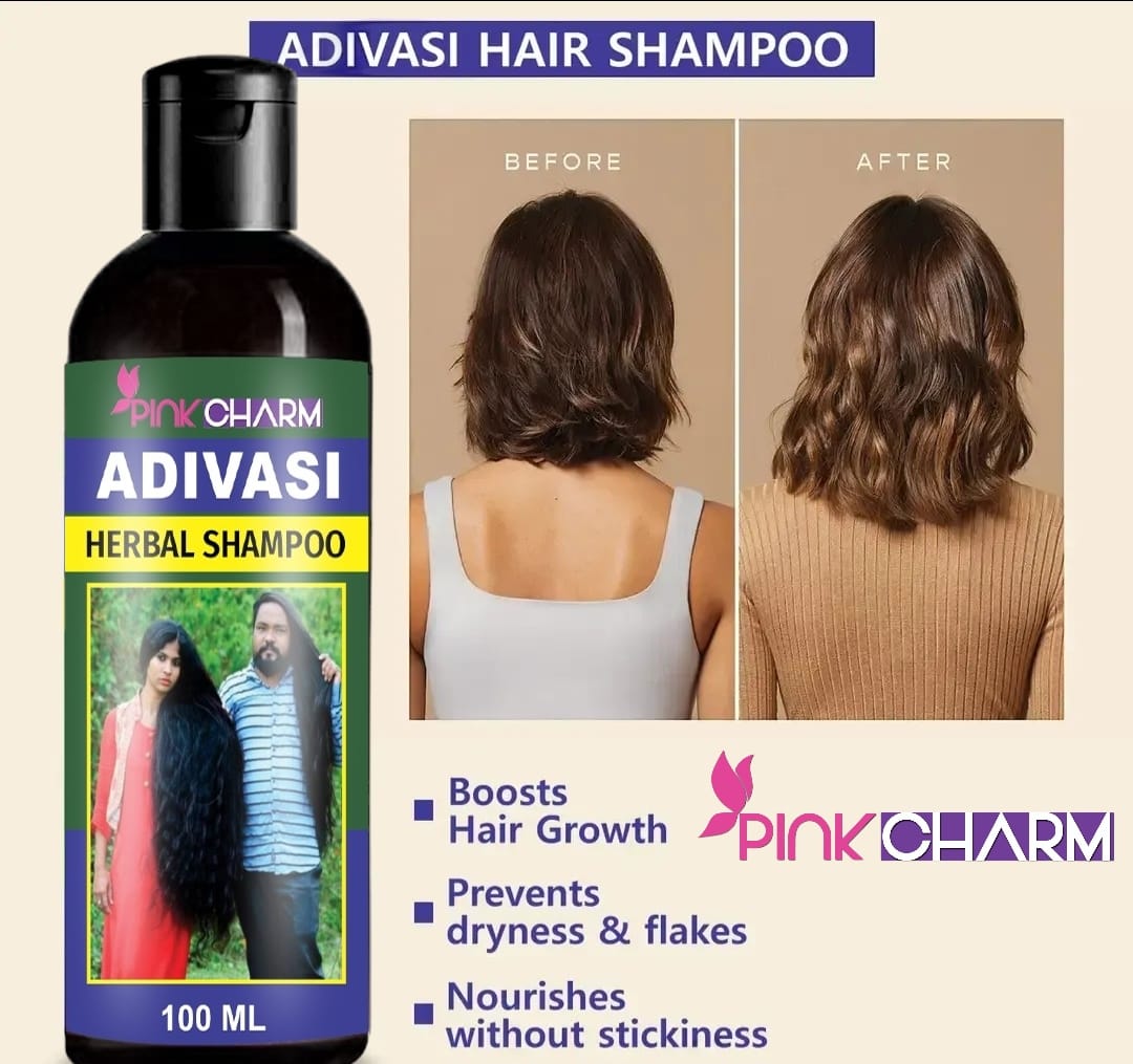 Adivasi Herbal Hair Shampoo bottle from Drpshippr with herbal ingredients, designed for healthy hair and scalp care.