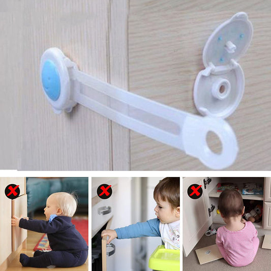 Wukusy baby proofing child safety strap lock attached to cabinet door for child safety and home security.