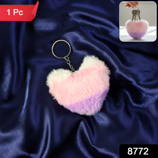 Soft plush heart keychain from Wukusy featuring adorable, cuddly design, perfect for keys or bags.