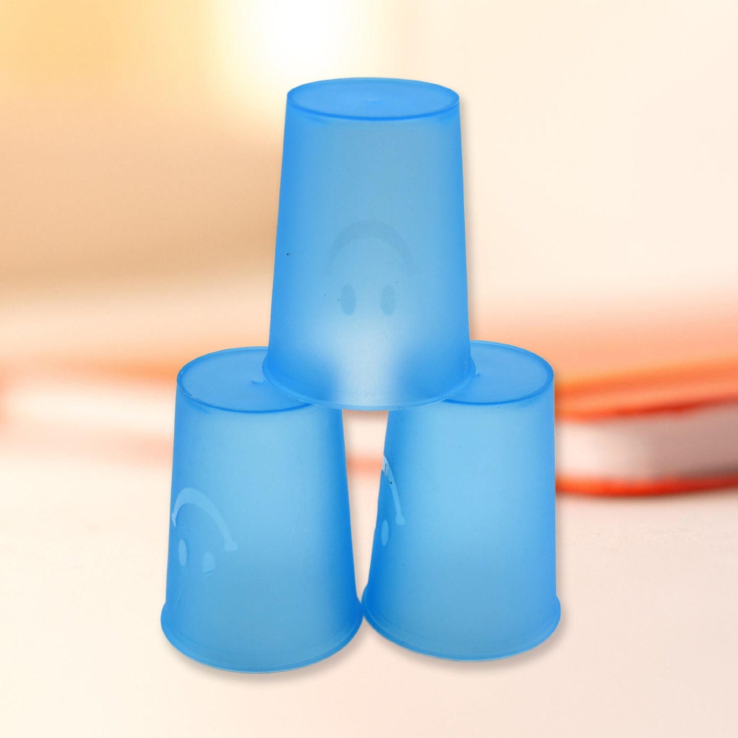 Set of three transparent Wukusy plastic tumblers, lightweight reusable drinking cups with a smooth surface, dishwasher safe, for kitchen use