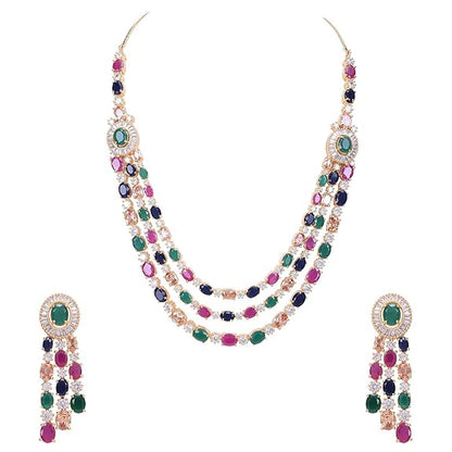 Diamond Fashion Jewellery Red Green Blue White Multi Layer Necklace Set with Earring for Women/Girls
