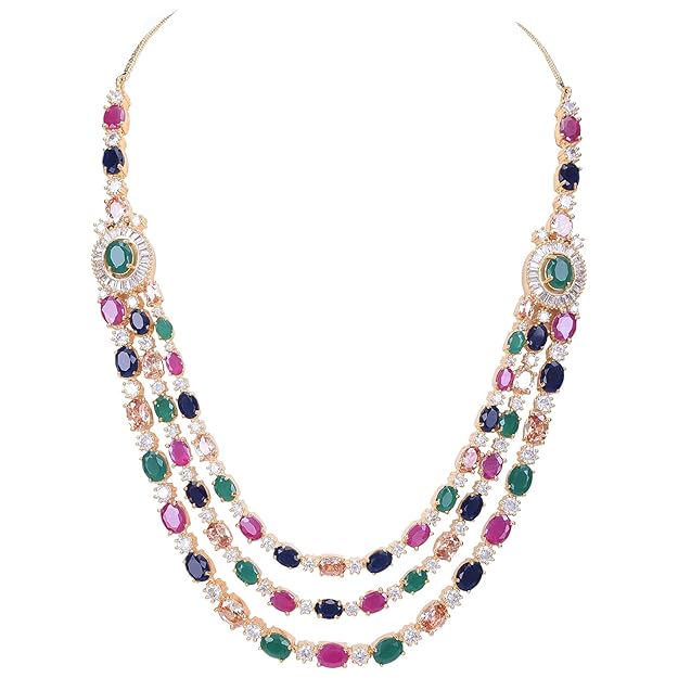Diamond Fashion Jewellery Red Green Blue White Multi Layer Necklace Set with Earring for Women/Girls