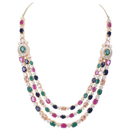 Diamond Fashion Jewellery Red Green Blue White Multi Layer Necklace Set with Earring for Women/Girls