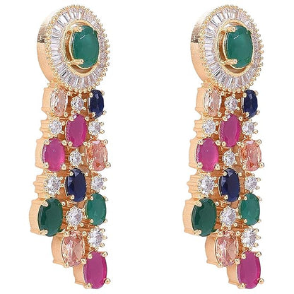 Diamond Fashion Jewellery Red Green Blue White Multi Layer Necklace Set with Earring for Women/Girls