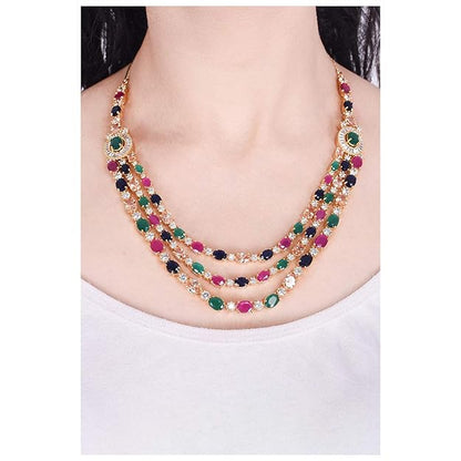 Diamond Fashion Jewellery Red Green Blue White Multi Layer Necklace Set with Earring for Women/Girls