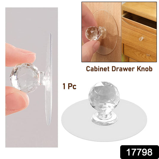 Clear diamond-shaped cabinet drawer knob by Wukusy, with crystal design, for wardrobe, kitchen, or bathroom furniture.