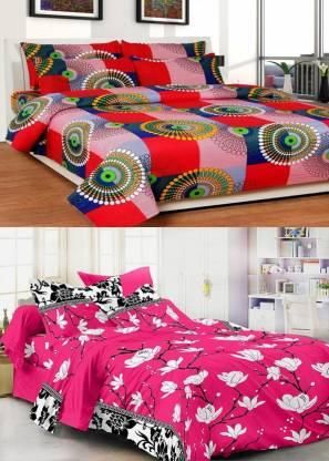 Double bedsheets with floral and abstract prints in polycotton fabric from Drpshippr, featuring vibrant, colorful patterns.