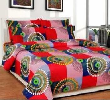 Two floral and abstract printed polycotton double bedsheets from Drpshippr, showcasing colorful designs and soft fabric.