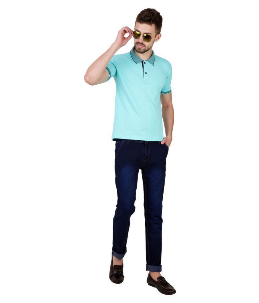 ATHLIV 100 Percent Cotton Blue Plain Polo T Shirt