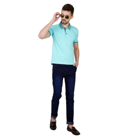 ATHLIV 100 Percent Cotton Blue Plain Polo T Shirt