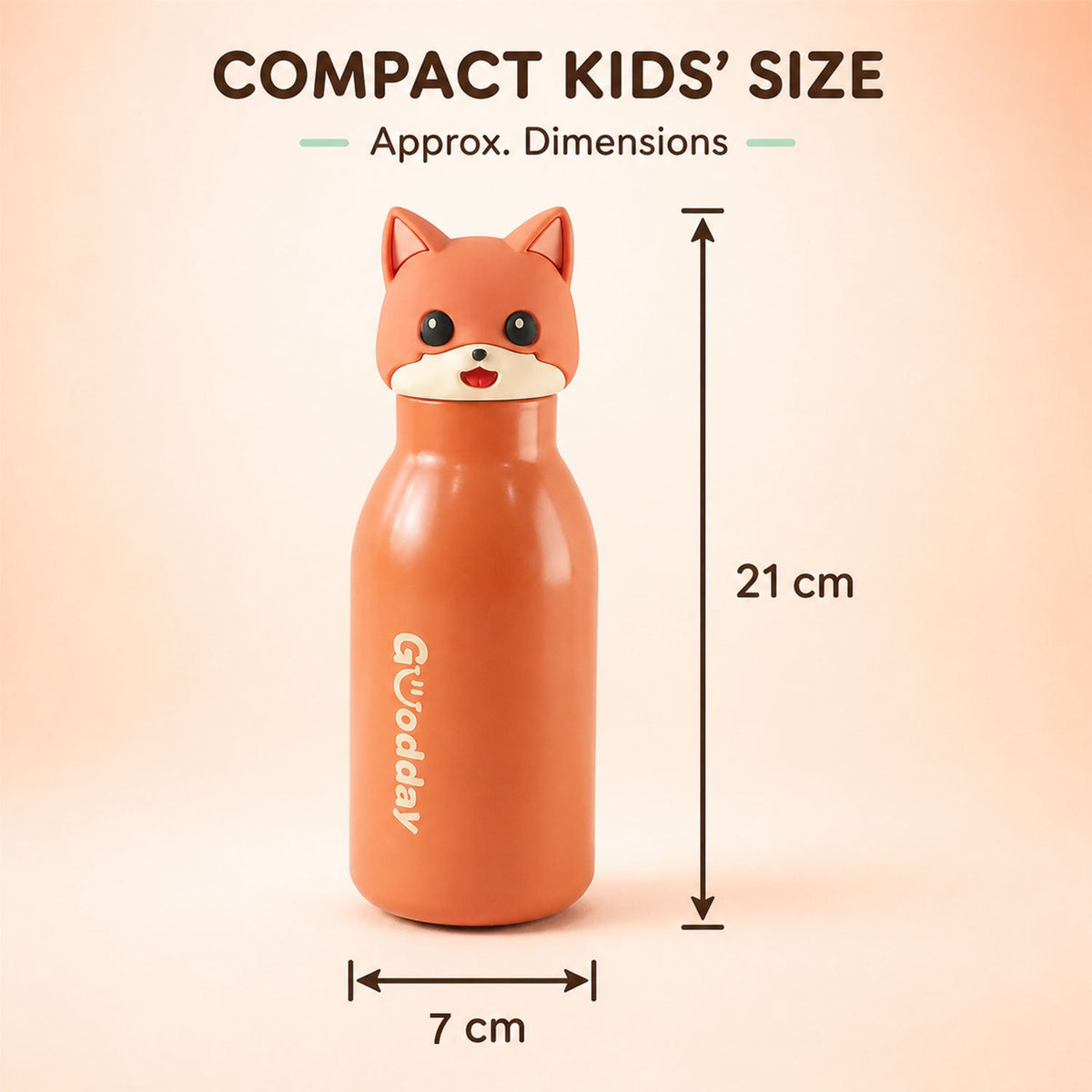 Kids Stainless Steel Vacuum Water Bottle With Cute Fox Cap And Straw For School