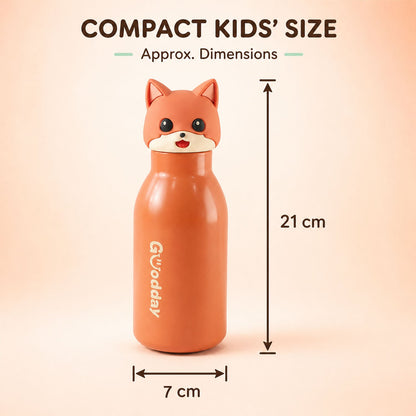 Kids Stainless Steel Vacuum Water Bottle With Cute Fox Cap And Straw For School