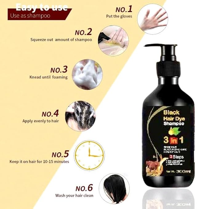 Drpshippr BLOSDREAM 3-in-1 black hair shampoo bottle showing sleek black packaging and product label.