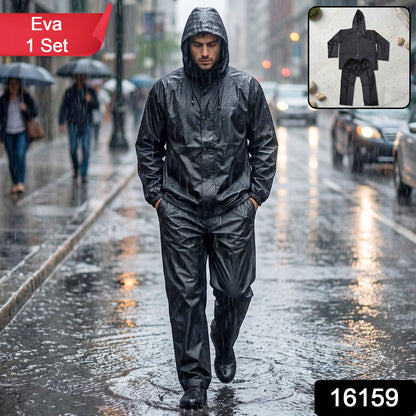 Reusable Waterproof Eva Rain Coat Set With Hood Jacket And Pant (1 Set)