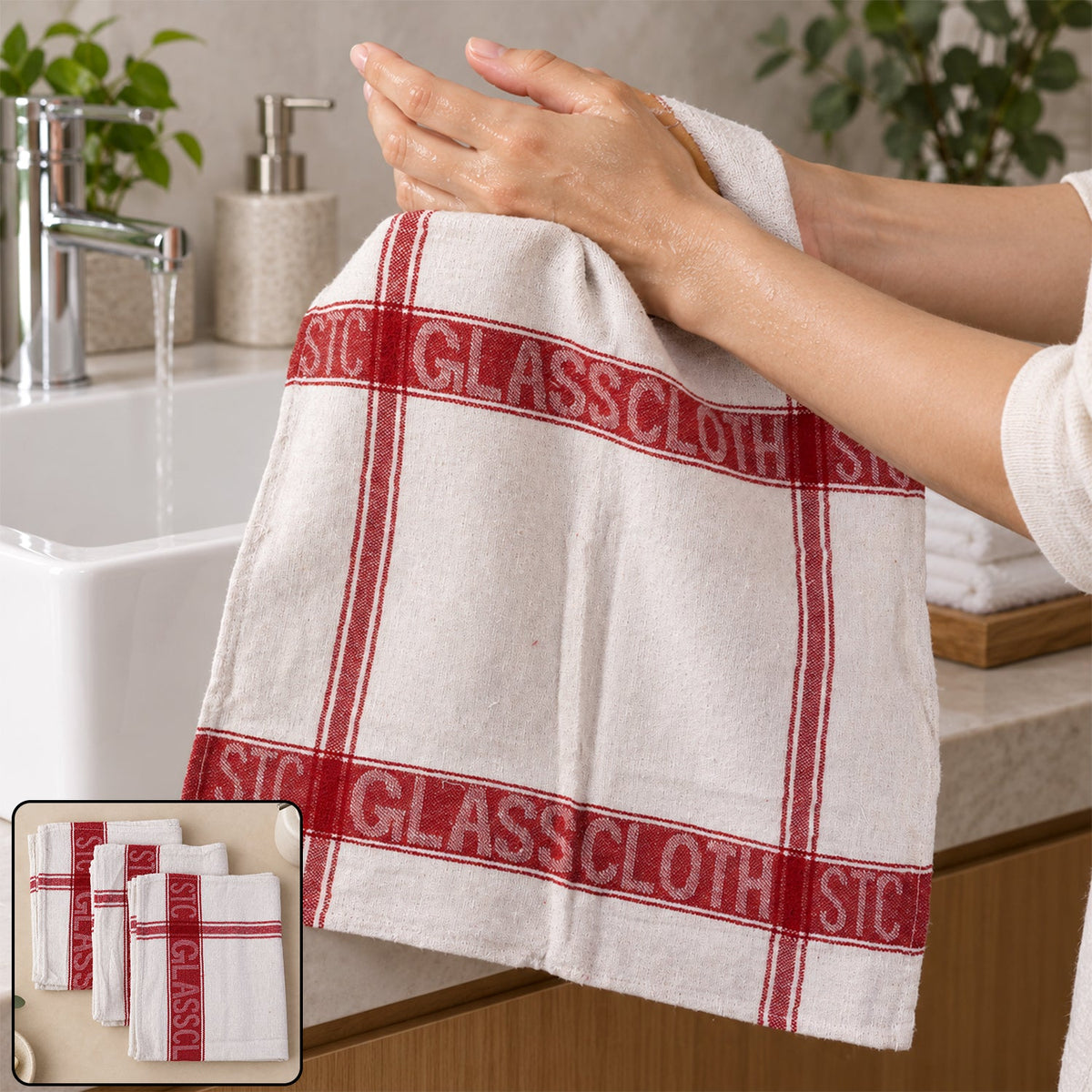 Soft Absorbent Cotton Hand Towel Set For Kitchen Bathroom (3 Pc 50 X 50 Cm)