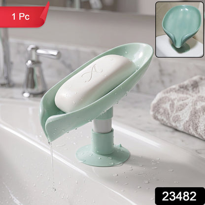 Plastic Leaf Suction Cup Soap Holder  Wall-mounted Bathroom Organizer