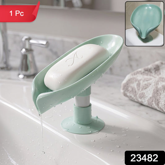 Plastic Leaf Suction Cup Soap Holder  Wall-mounted Bathroom Organizer
