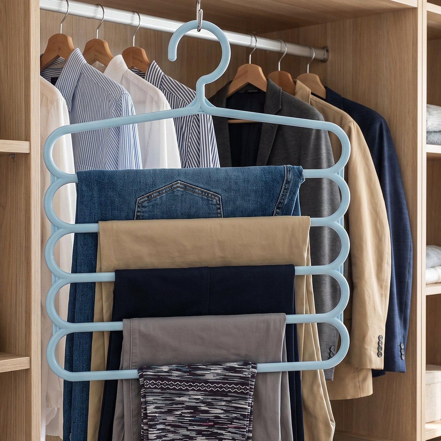 Small 5 In 1 Plastic Hanger Multi Layer Trouser Pant Organizer (1 Pc)