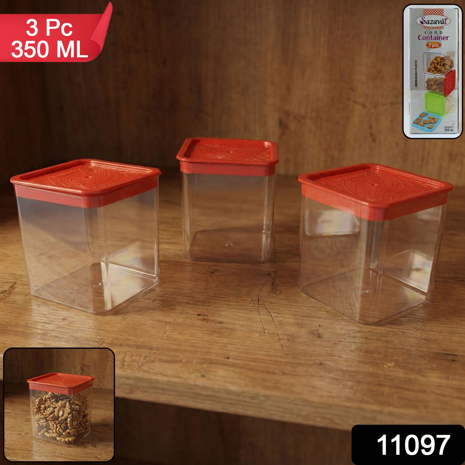 3 Piece Airtight Food Storage Container Set (1 Set  350 Ml)