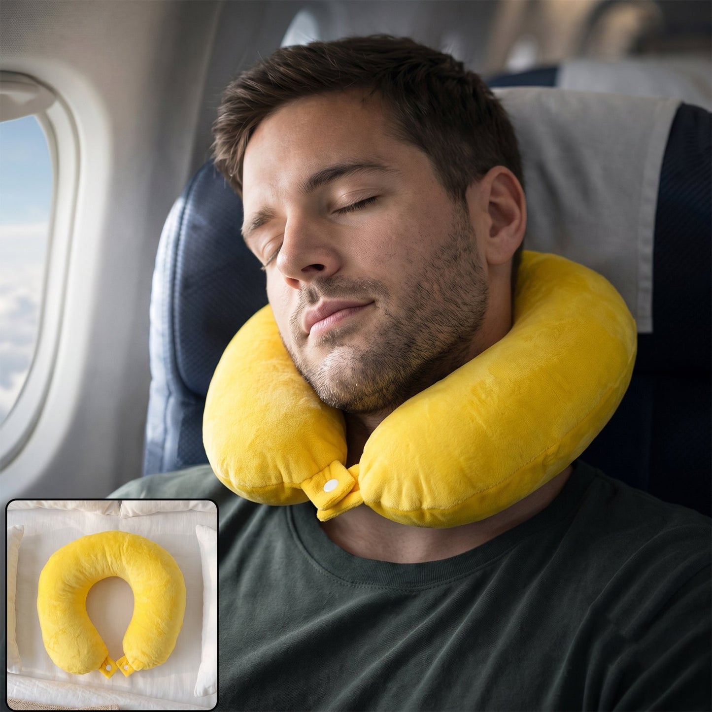 Wukusy soft U-shaped travel neck pillow with head support cushion for flights, in a neutral color, designed for comfort during travel.
