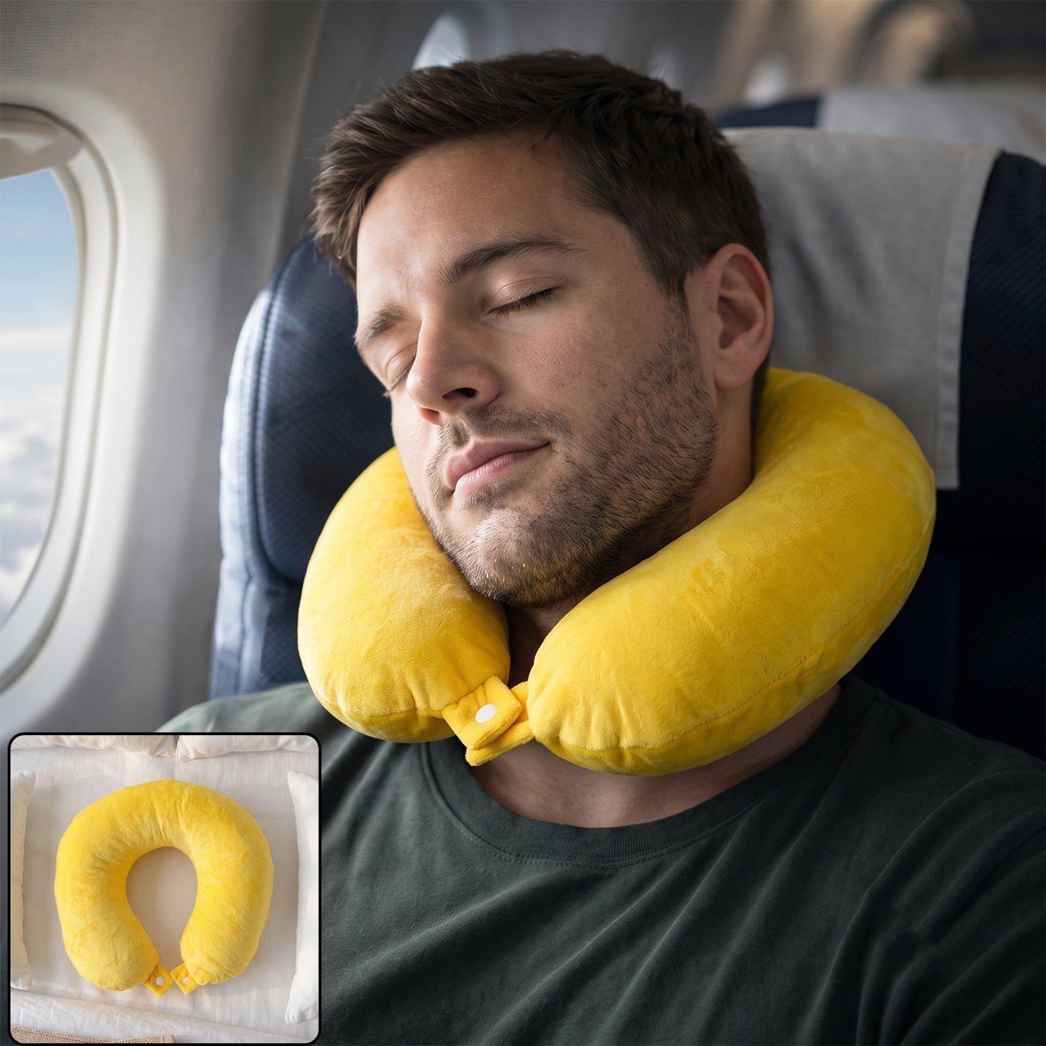 Wukusy soft U-shaped travel neck pillow with head support cushion for flights, in a neutral color, designed for comfort during travel.