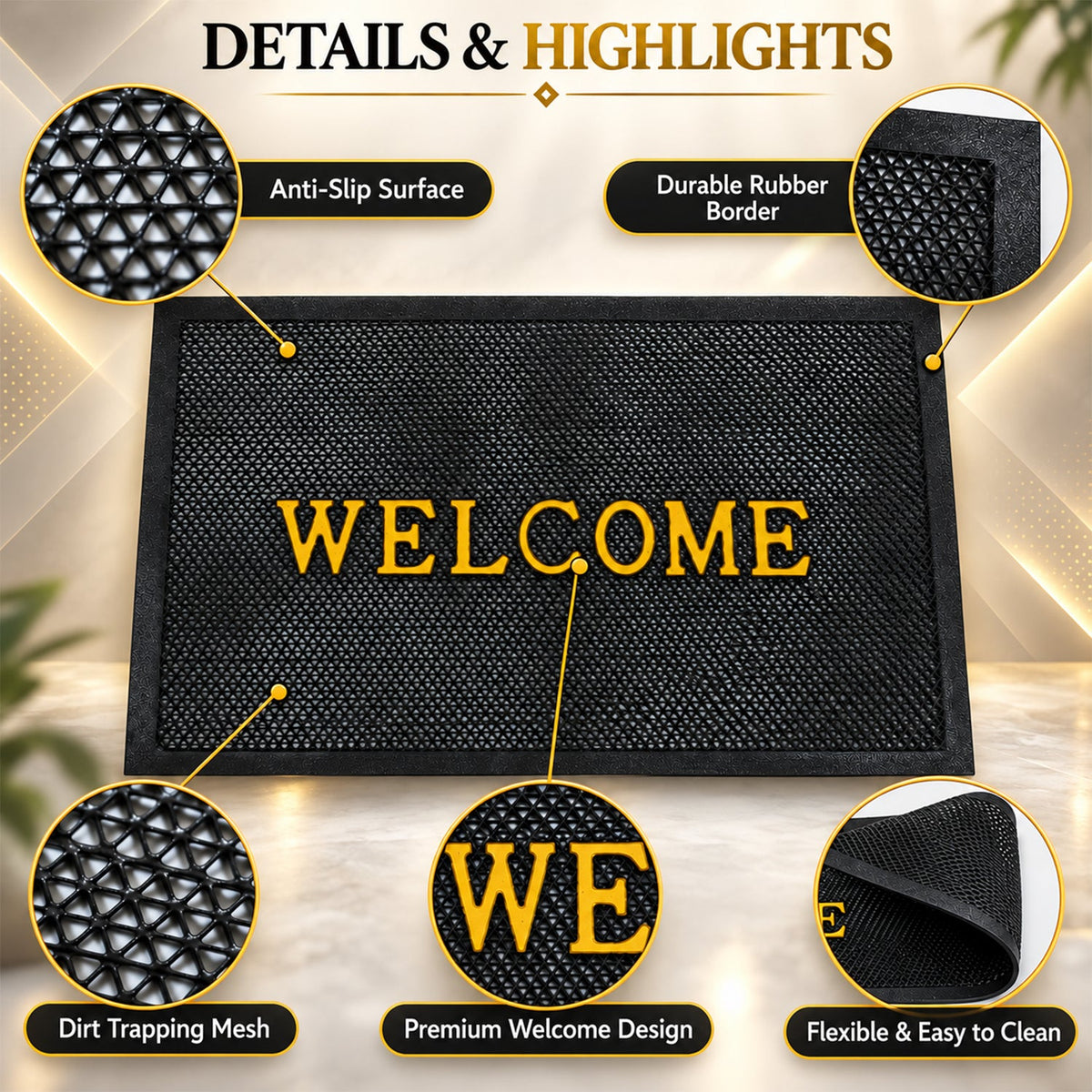 Wukusy welcome door mat with textured mesh surface, 57x37.5 cm, designed for home entrance, durable and stylish indoor outdoor use.