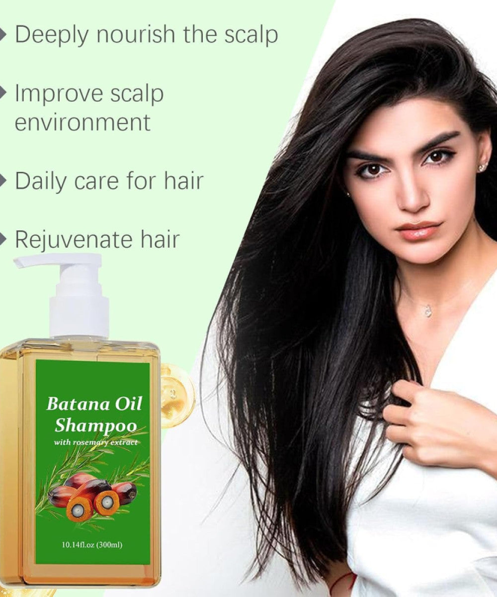Bottle of Drpshippr Batana Hair Oil Shampoo for healthy hair, featuring natural ingredients and a sleek, eco-friendly design.