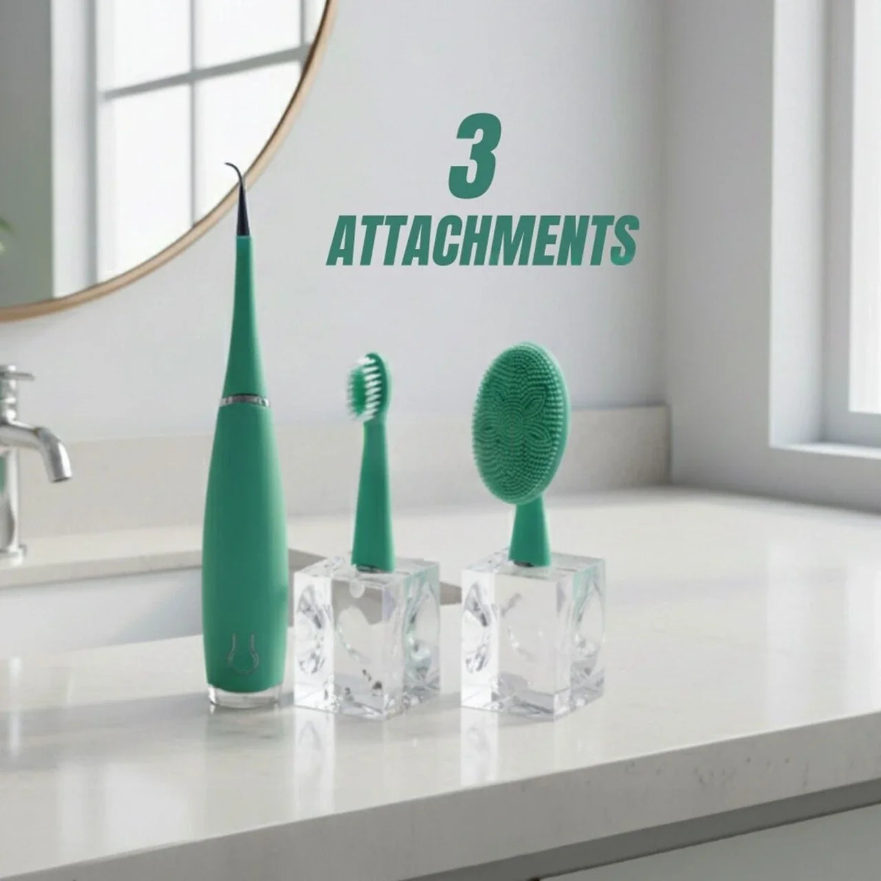 Electric 3-in-1 Dental and Face Cleaner & Scrubber by Drpshippr in green, featuring interchangeable brush heads and ergonomic design.