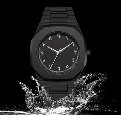 Kids matte black analog wristwatch with eastern Arabic dial by Dropdash, featuring a sleek design and easy-to-read numerals.