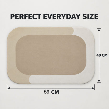 Wukusy decorative bathroom floor mat with soft top surface and border, 59x40 cm, shown on a bathroom floor.