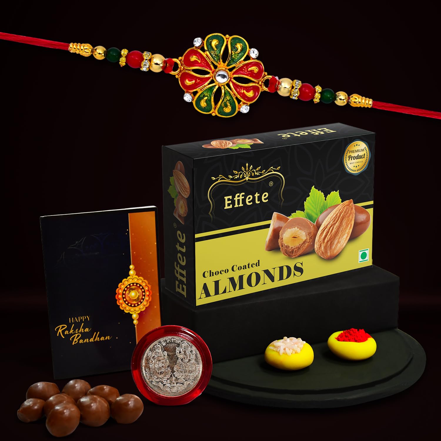 Rakhi (K1_304_ca32)  Chocolate Almonds 32gm Rakhi For Brother With Gift Rakhi With Chocolate Rakhi Combo For Brother Set Of 1 Rakhi Chocolate