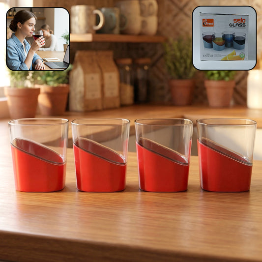 Prexo Stylish Grip Base Plastic Selo Glass (4 Pc Set 300 Ml Each)